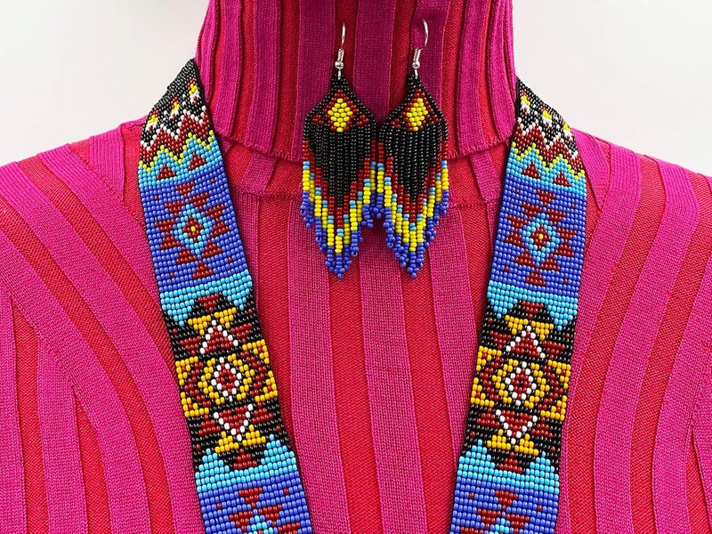 BeadsCorner Native Tribal Style Long Statement Beaded Necklace for Women Handmade - Image 2